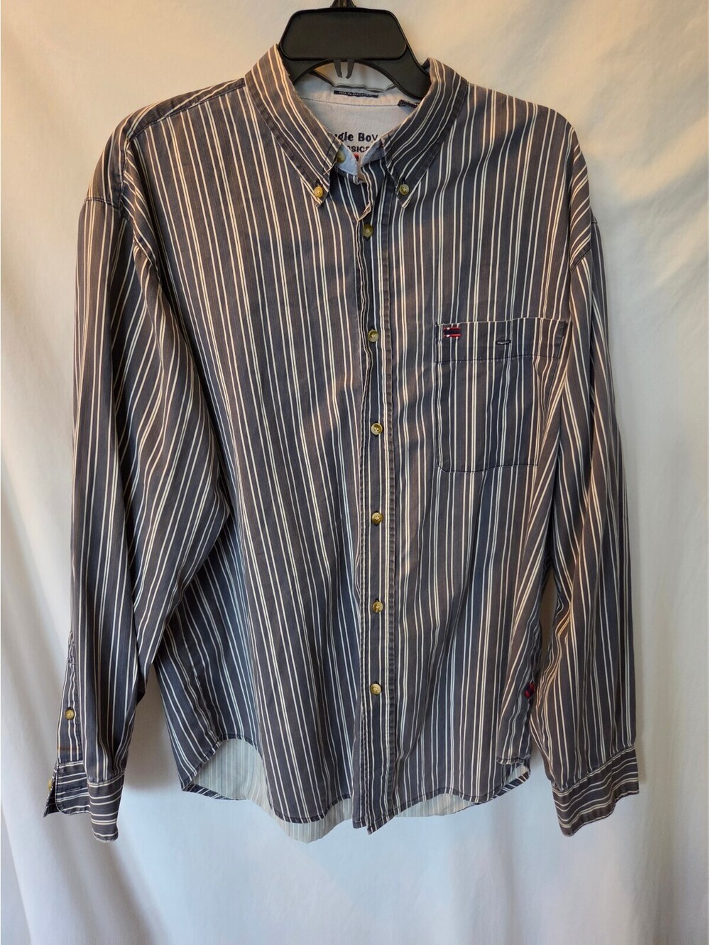 Vintage 90s Y2K Bugle Boy Classics Mens L Striped No Wrinkle Button Down Shirt